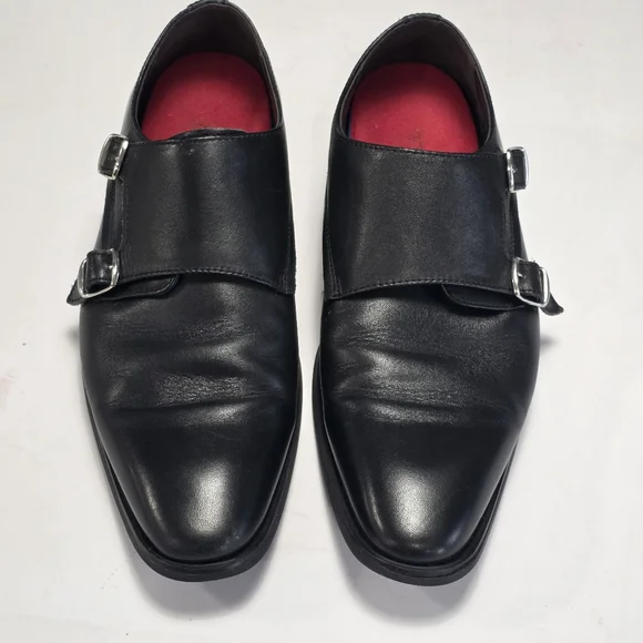 La Milano Men's Black Leather Monk Strap Shoes